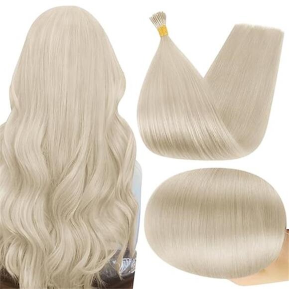 Full Shine Blonde I Tip Hair Extensions Human Hair 16 Inch Keratin Itip Human main image 2